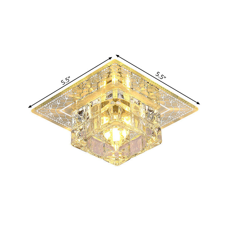 Contemporary LED Flush Mount Lamp with Clear Crystal Shade - Chrome Ceiling Fixture with Warm/White/Multi Color Lighting