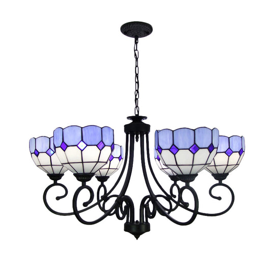 Mediterranean Stained Glass Foyer Chandelier with Multi-Light Pendant