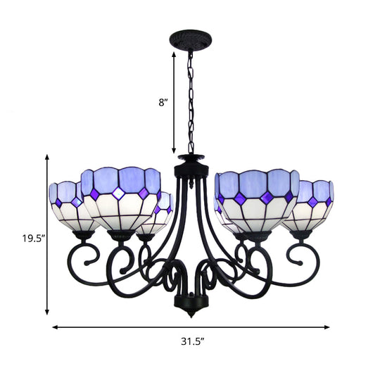 Mediterranean Stained Glass Foyer Chandelier with Multi-Light Pendant