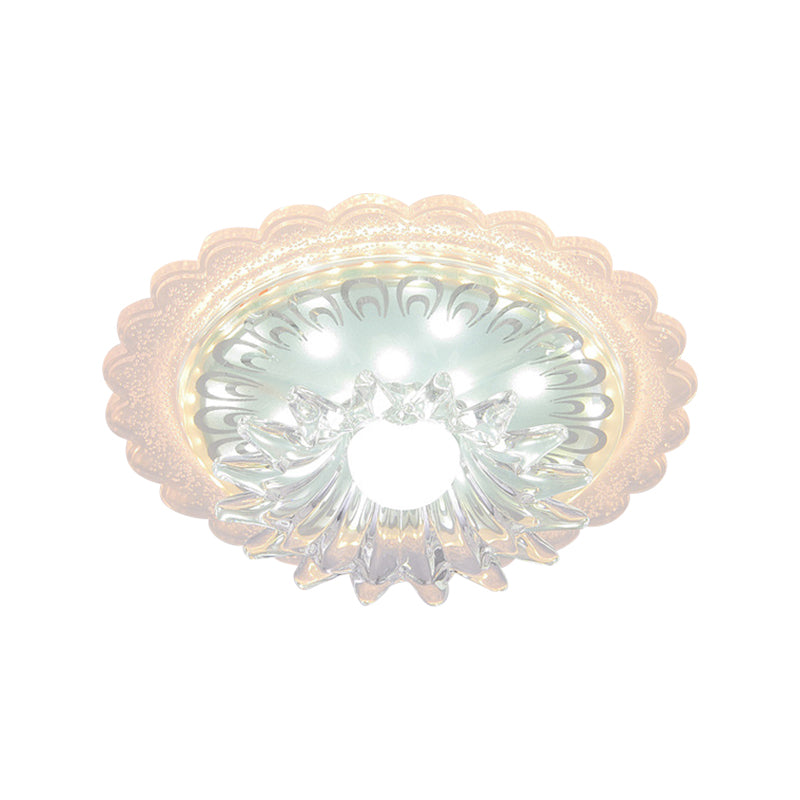 Bloom Flush Mount Lamp - 7"/9" Minimal Clear Crystal LED, White - Close to Ceiling Lighting for Corridor