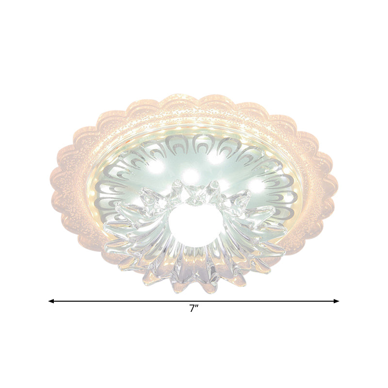 Bloom Flush Mount Lamp - 7"/9" Minimal Clear Crystal LED, White - Close to Ceiling Lighting for Corridor