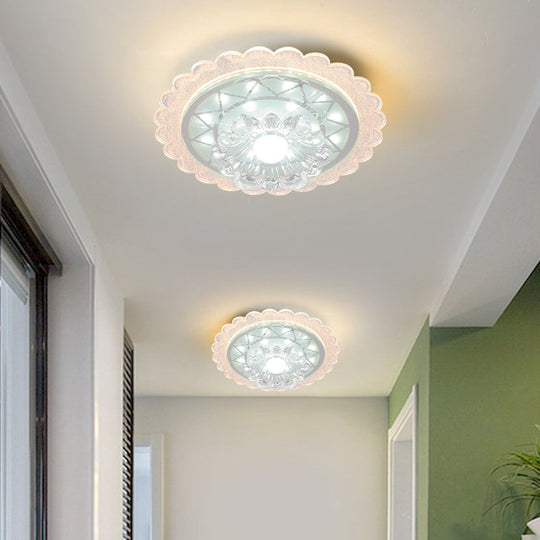 Bloom Flush Mount Lamp - 7/9 Minimal Clear Crystal Led White Close To Ceiling Lighting For Corridor