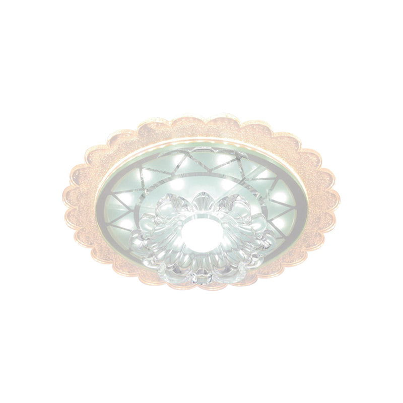 Bloom Flush Mount Lamp - 7"/9" Minimal Clear Crystal LED, White - Close to Ceiling Lighting for Corridor