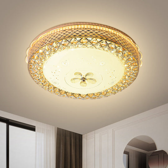 Modernist LED Gold Flush Mount Light with Beveled Crystal Bowl and Floral Pattern