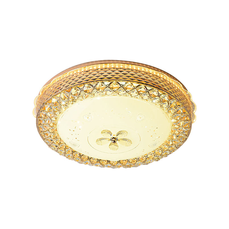 Plafonnier LED moderniste doré avec bol en cristal biseauté et motif floral