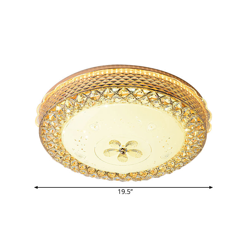 Modernist LED Gold Flush Mount Light with Beveled Crystal Bowl and Floral Pattern