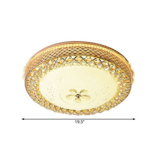 Modernist Led Gold Flush Mount Light With Beveled Crystal Bowl And Floral Pattern