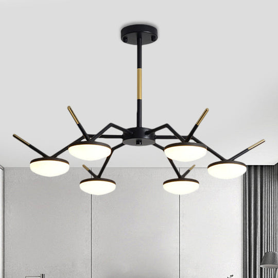 Modern LED Black Ceiling Chandelier with Metallic Circle Design and Sleek Arm