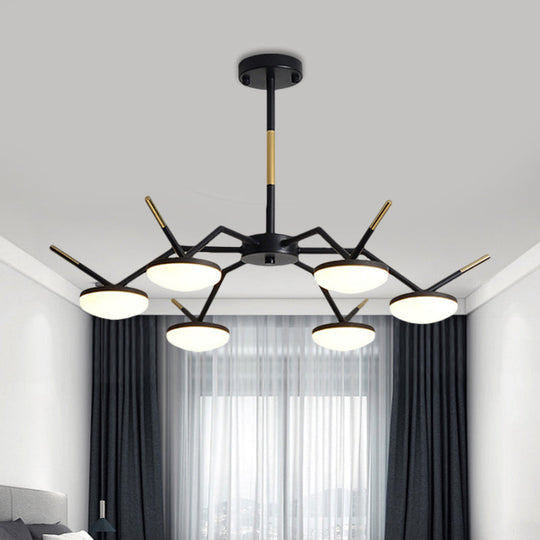 Modern LED Black Ceiling Chandelier with Metallic Circle Design and Sleek Arm