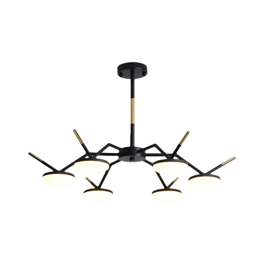 Modern Metal Circle Led Chandelier With Unique Broken Line Arm And Black Ceiling Hang