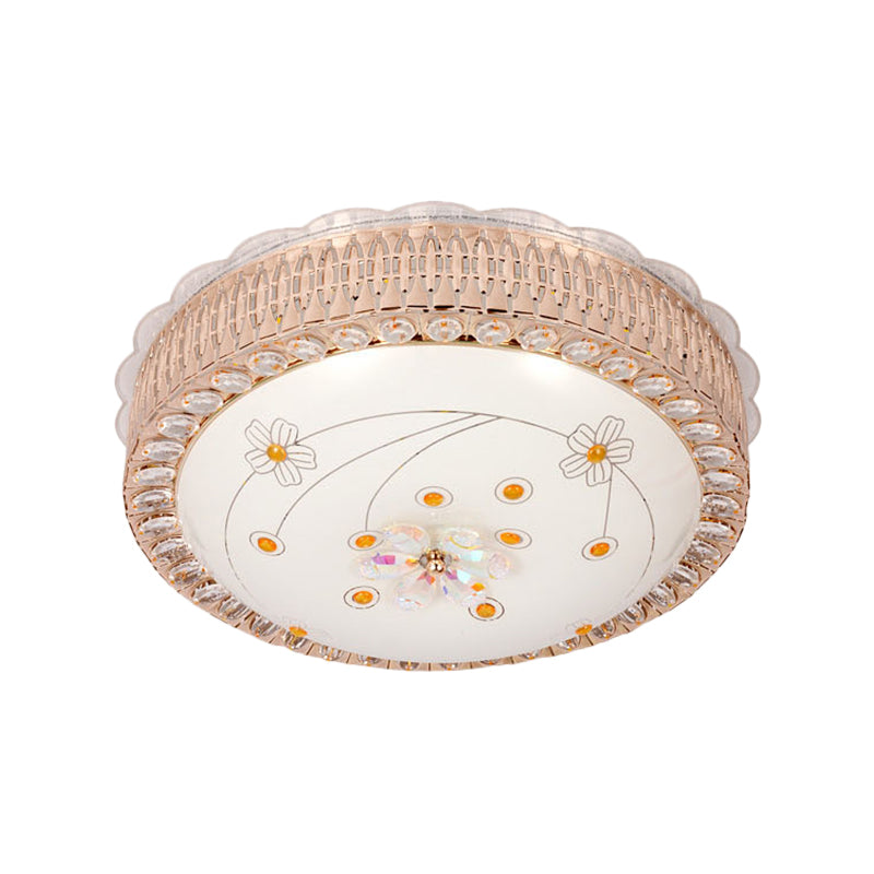 Opal Glass Bowl Flush Mount Light With Simple Gold Floral Pattern Led Close To Ceiling Lamp In Multi