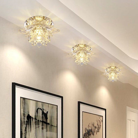 Minimal Flower Crystal Led Ceiling Mount Light In Warm/White