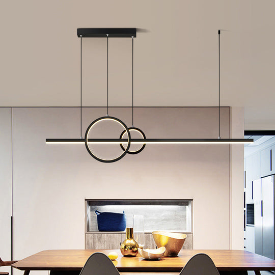 Led Restaurant Island Pendant - Contemporary Black/Gold Metal Shade With Warm/White Lighting