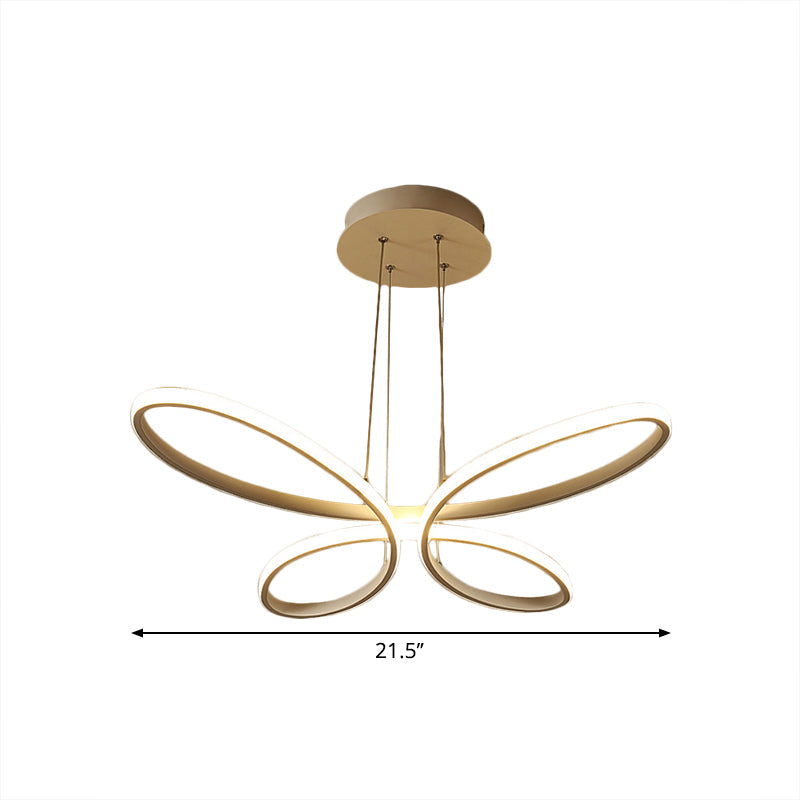 Gold Metal Led Butterfly Frame Chandelier - Modernist Restaurant Down Lighting Warm/White Light