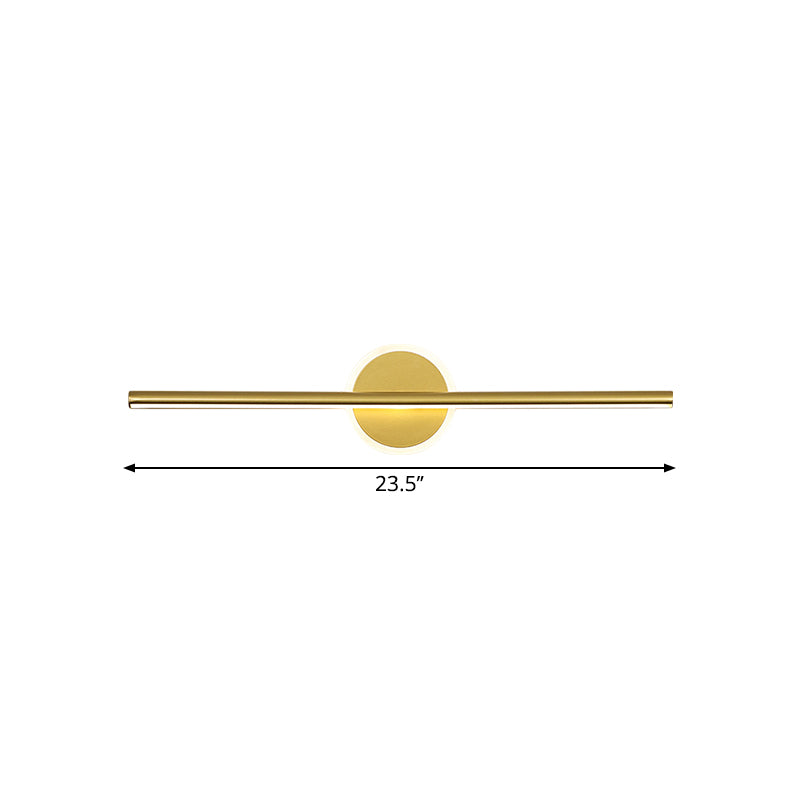 Minimalist Led Wall Sconce In Gold - Metal Linear & Round Vanity Light 16/23.5/31.5 Wide