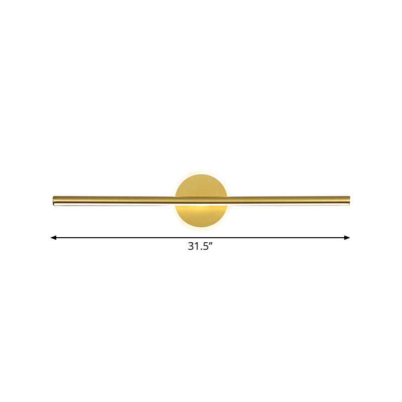 Minimalist Led Wall Sconce In Gold - Metal Linear & Round Vanity Light 16/23.5/31.5 Wide