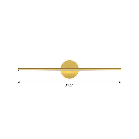 Minimalist Led Wall Sconce In Gold - Metal Linear & Round Vanity Light 16/23.5/31.5 Wide