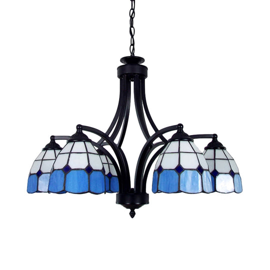 Tiffany Style Stained Glass Dome Chandelier in Blue/Beige - Multi Light Pendant