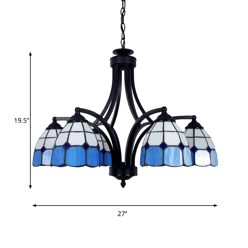 Tiffany Style Stained Glass Dome Chandelier in Blue/Beige - Multi Light Pendant