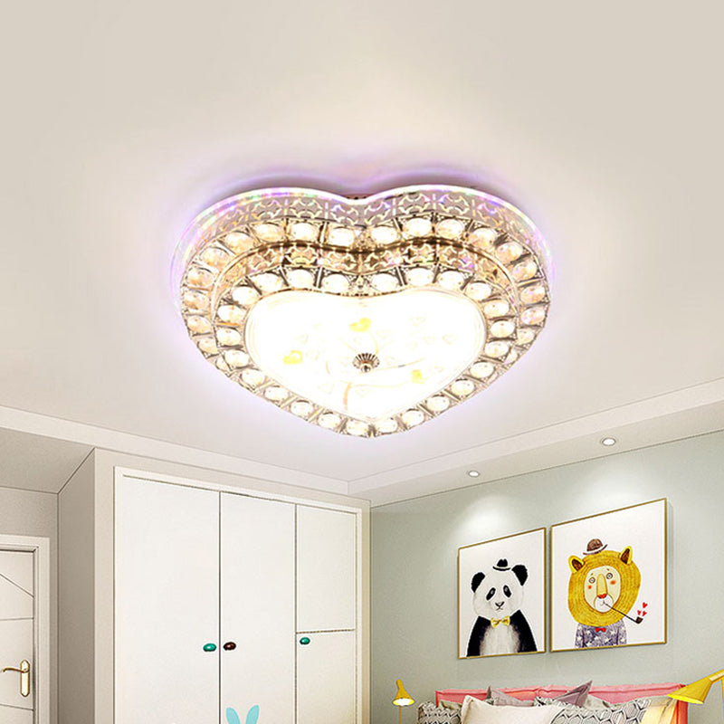 Gold Led Bedroom Ceiling Lamp With Modern Design & Clear Crystal Heart Shade