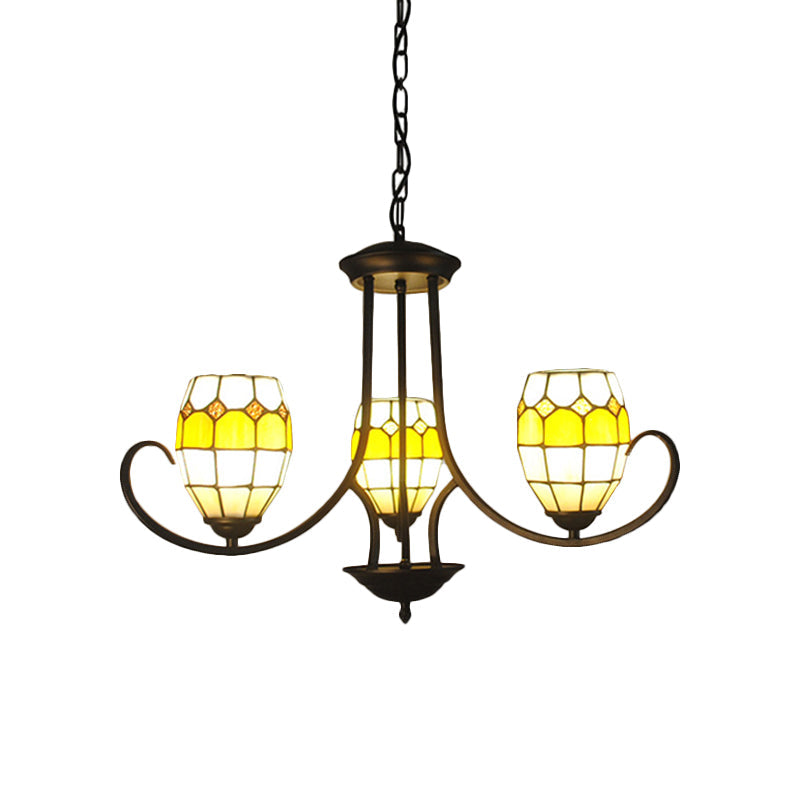 Yellow Stained Glass Tiffany Chandelier - Elegant 3-Light Oval Pendant Light For Bedroom