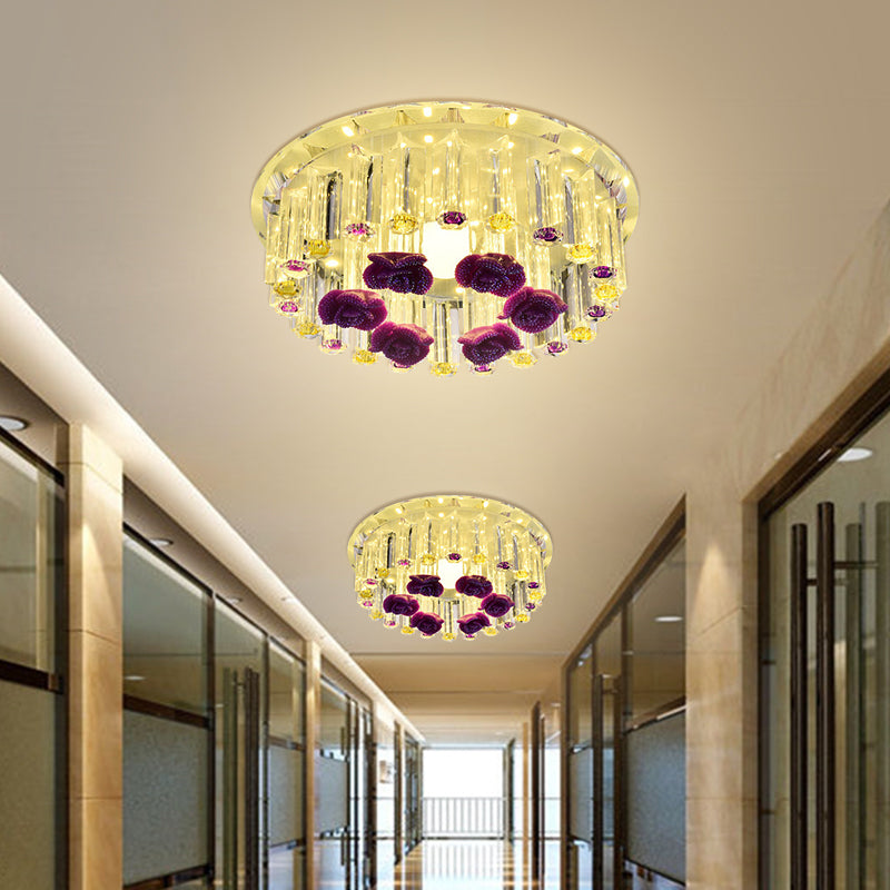 7/9.5 Minimalist Round Flush Mount Crystal Led Ceiling Light In Chrome Warm/White/Multi Color