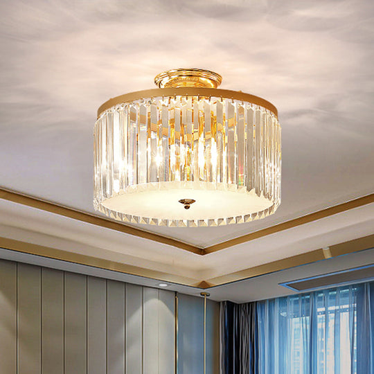 Contemporary Gold Led Ceiling Fixture For Bedroom With Crystal Rods