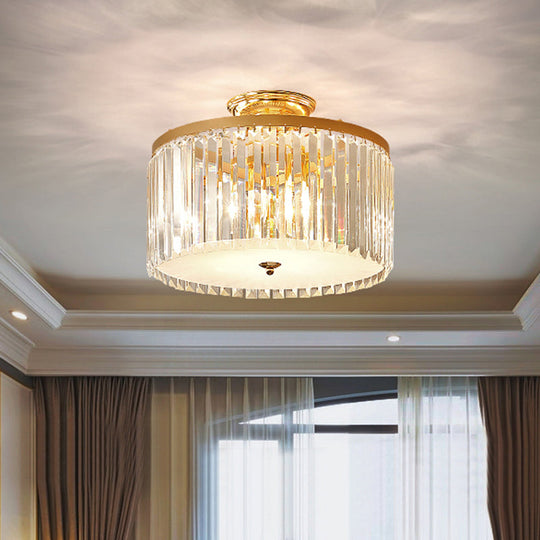 Contemporary Gold Led Ceiling Fixture For Bedroom With Crystal Rods