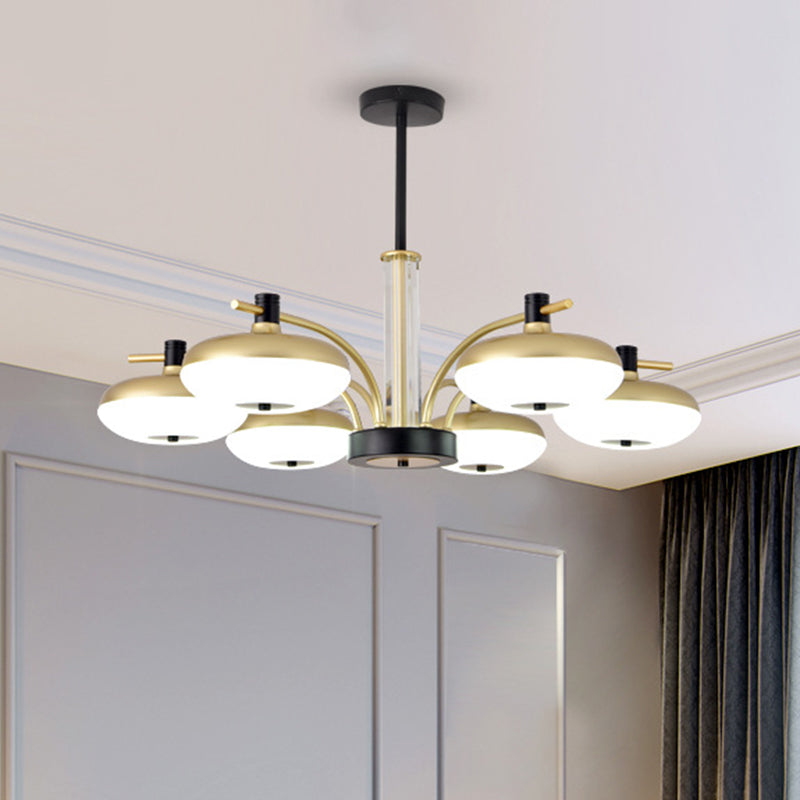 Brass Round Led Ceiling Light: Simple Acrylic Pendant Chandelier For Sleeping Room