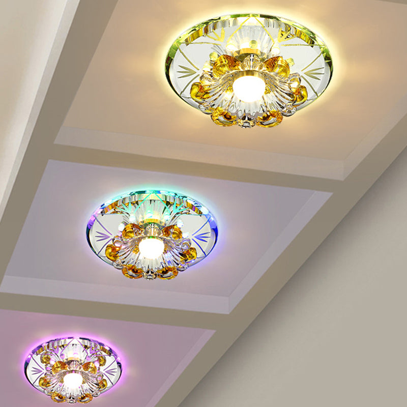 Modern Faceted Crystal Blossom Ceiling Light with LED Flushmount in Chrome, Multiple Light Options"