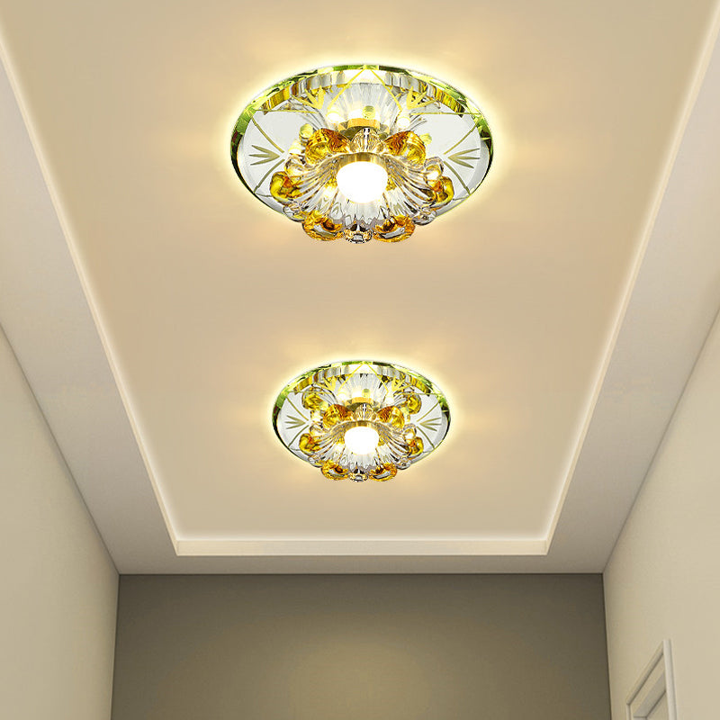 Modern Faceted Crystal Blossom Ceiling Light With Led Flushmount In Chrome Multiple Options