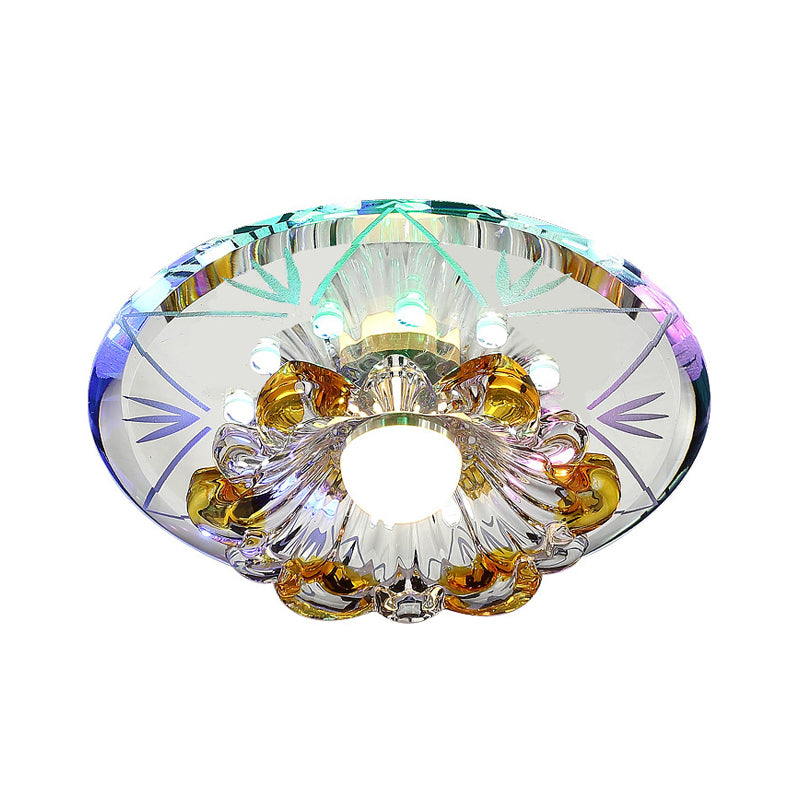 Modern Faceted Crystal Blossom Ceiling Light With Led Flushmount In Chrome Multiple Options