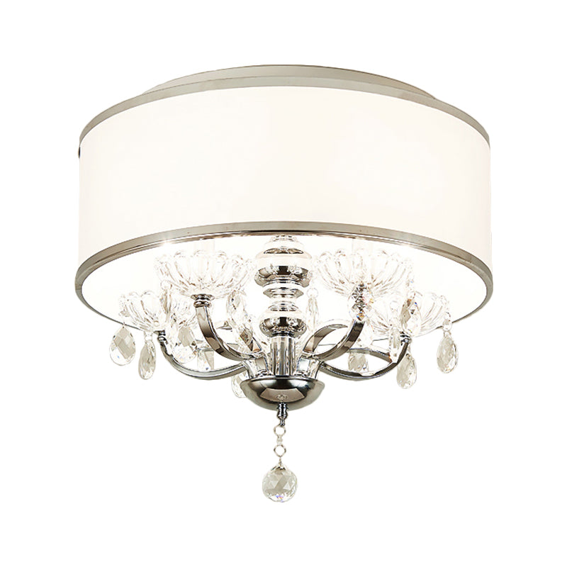 Modernist Metal 5-Head Crystal Flushmount Ceiling Light with Drum Shade