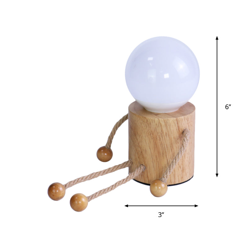 Wooden Led Cartoon Nightstand Light - Puppet Shaped Bedside Nightlight In Beige