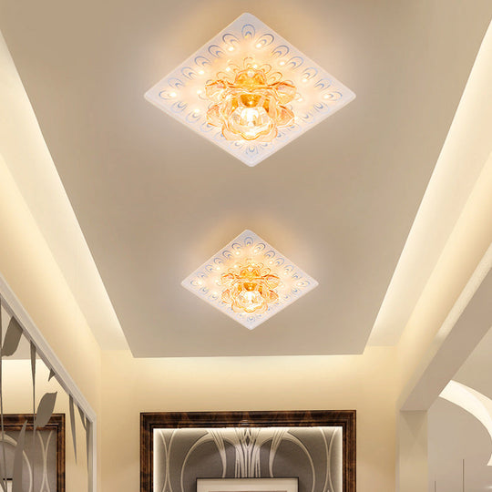 Modern LED Amber Crystal Lotus Ceiling Light with Peacock Pattern in Warm/White Light for Flush Mounting