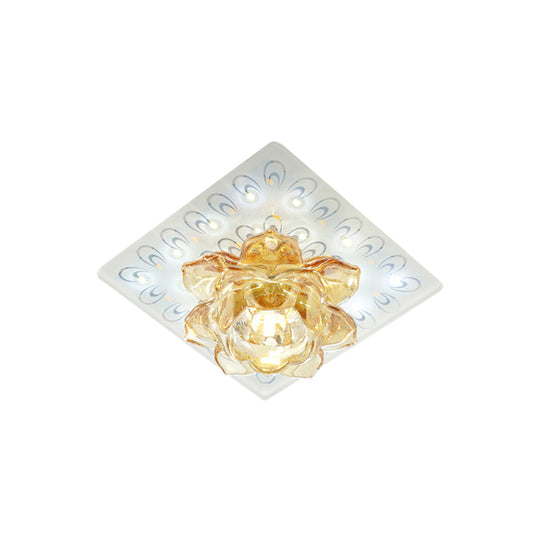 Modern LED Amber Crystal Lotus Ceiling Light with Peacock Pattern in Warm/White Light for Flush Mounting