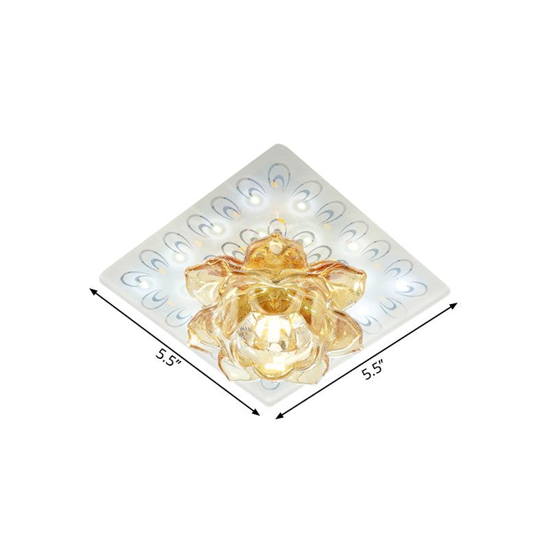 Modern LED Amber Crystal Lotus Ceiling Light with Peacock Pattern in Warm/White Light for Flush Mounting