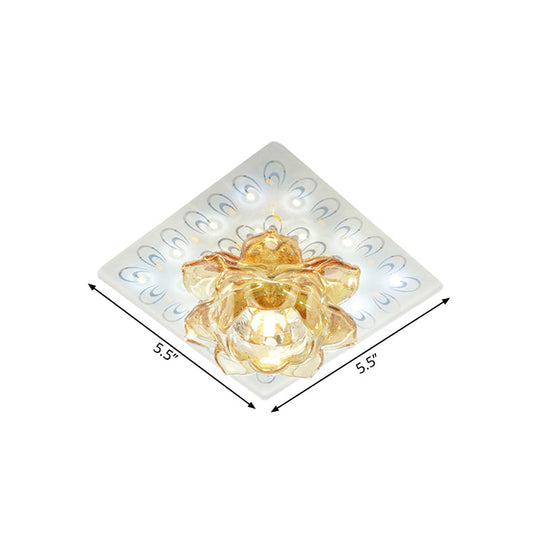 Modern LED Amber Crystal Lotus Ceiling Light with Peacock Pattern in Warm/White Light for Flush Mounting