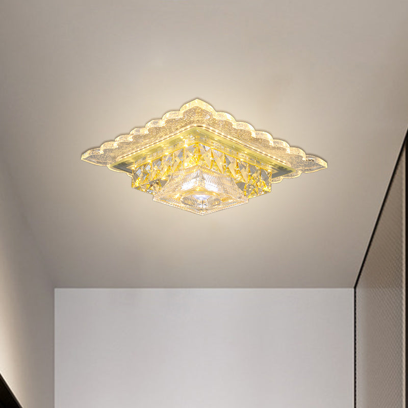 Contemporary Square Crystal Led Ceiling Lamp - Flush Mount Lighting For Corridor Warm/White Light