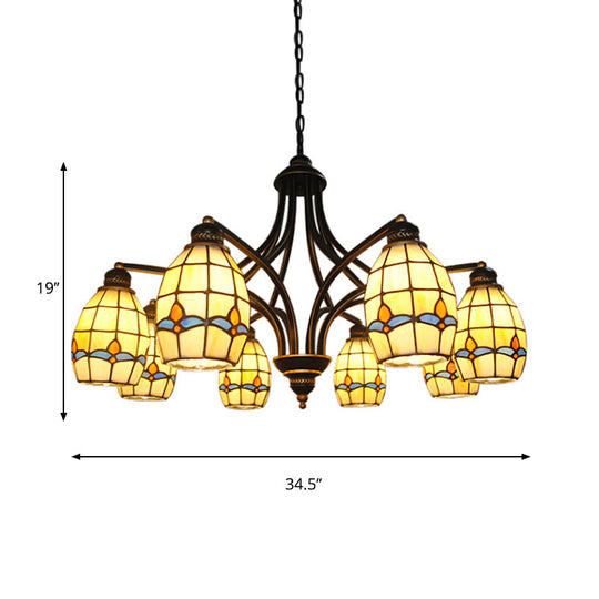 Oval Ceiling Pendant with Magnolia Stained Glass Tiffany Lighting (6/8 Lights) in Beige