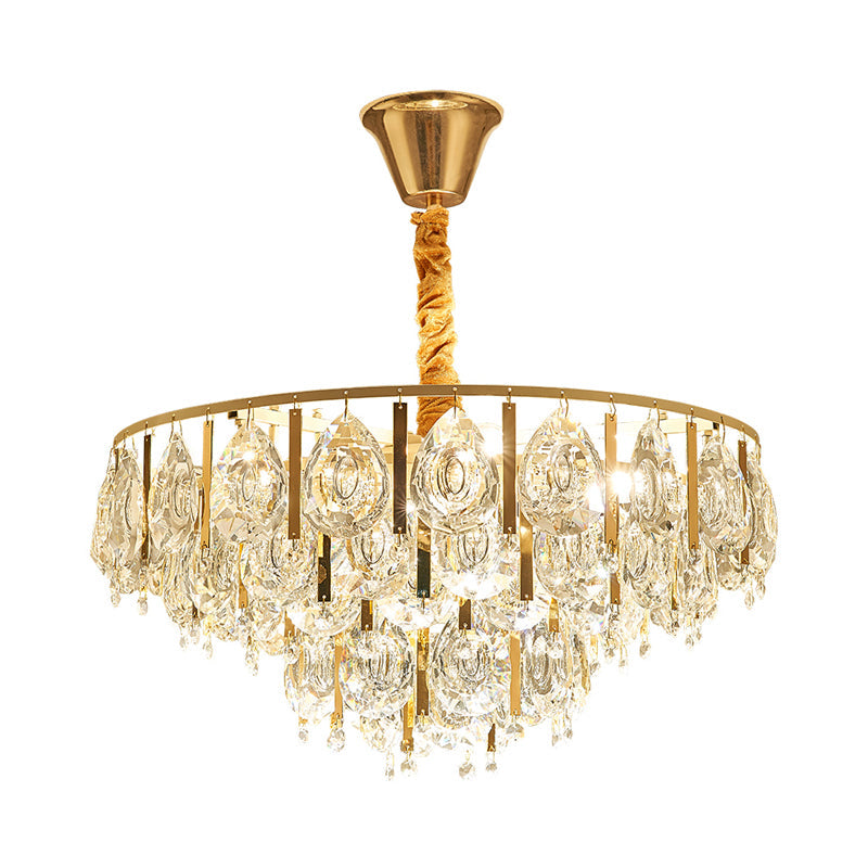 Modern Crystal Conic Chandelier - Gold Pendant Light Kit With Tiered Design 3/4 Lights 16/19.5 Width