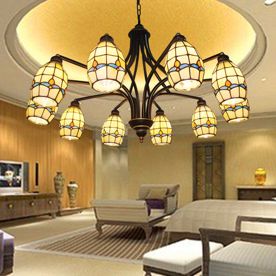 Tiffany Magnolia Chandelier Pendant Light with Metal Chain for Living Room Ceiling