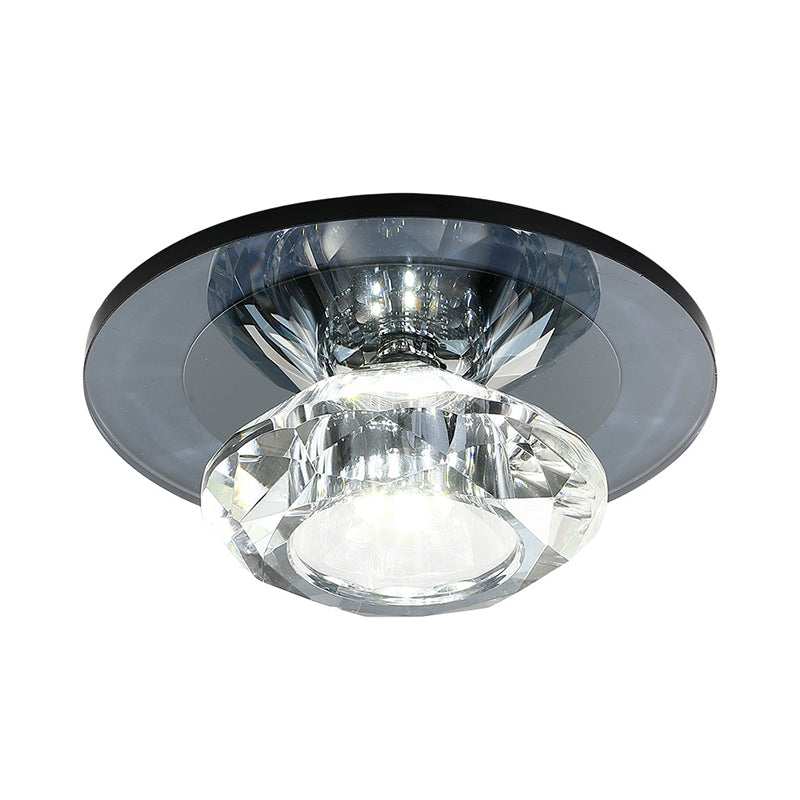 LED Porch Semi Flush Mount Light - Simple Black/Tan Ceiling Lighting with Clear Crystal Shade - Warm/White Light