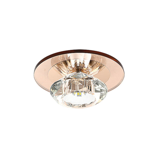 LED Porch Semi Flush Mount Light - Simple Black/Tan Ceiling Lighting with Clear Crystal Shade - Warm/White Light