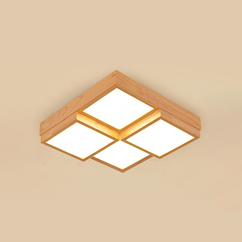 Modern Natural Wood Square Flush Mount Ceiling Light - 4/6/9-Light LED Wooden Fixture in Warm/White/Natural Tones