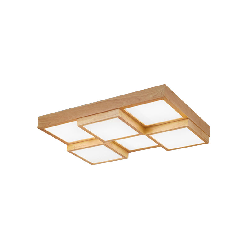 Modern Natural Wood Square Flush Mount Ceiling Light - 4/6/9-Light LED Wooden Fixture in Warm/White/Natural Tones