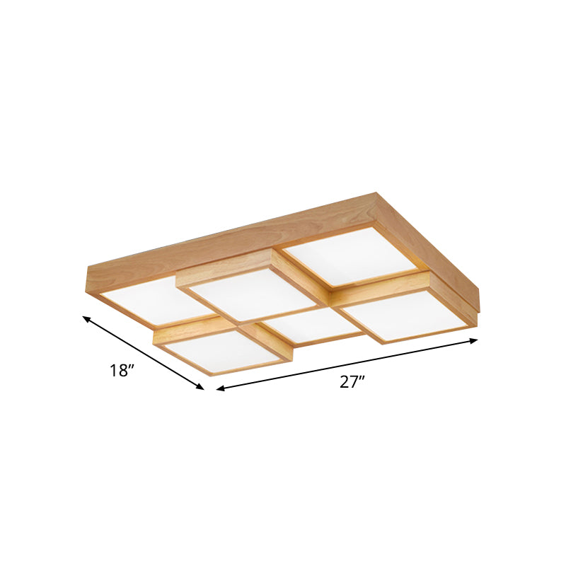 Modern Natural Wood Square Flush Mount Ceiling Light - 4/6/9-Light LED Wooden Fixture in Warm/White/Natural Tones