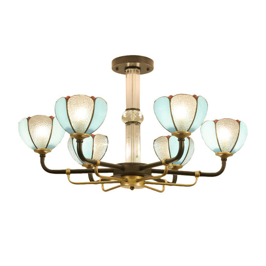 Blue Stained Glass Floral Chandelier - Traditional Pendant Lighting for Living Room - 6/8 Lights