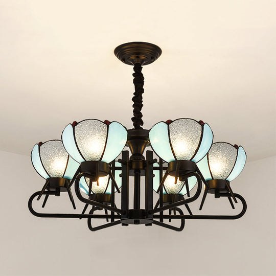 Blue Tiffany Chandelier Lamp - 6/8 Light Bowl Pendant Lighting with Adjustable Chain for Foyer