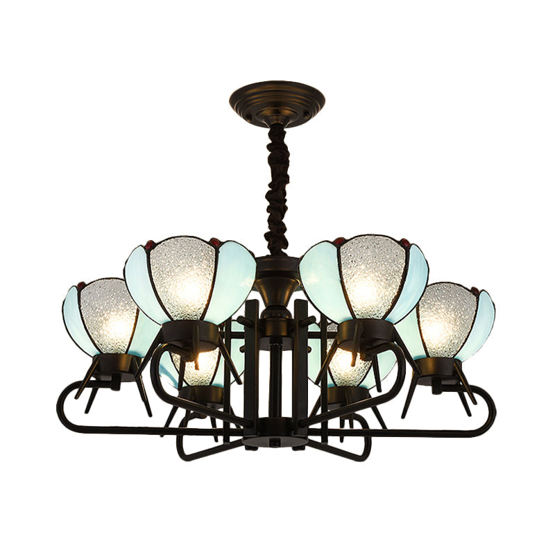 Blue Tiffany Chandelier Lamp - 6/8 Light Bowl Pendant Lighting with Adjustable Chain for Foyer